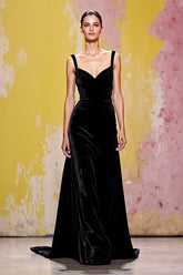 Samt Einfaches Langes Schwarzes Abendkleid